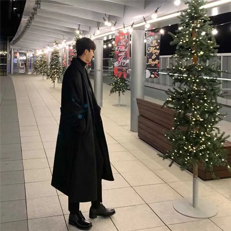 Herren 2022 Herbst Winter Extra Langer Woll-Trenchcoat Marke Männer Kaschmir Lose Beiläufige Einreihige Mantel Männlich_voghion.com