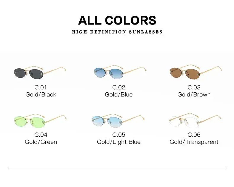 Moda 2024 Cat Eye Donna Outdoor Shopping Occhiali da guida senza montatura Retro Breve Ovale Occhiali da sole Okulos_voghion.com