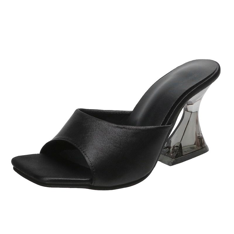 Square Toe High Heels Fashion Slippers For Women With Crystal Heels, Elegant Cloth Surface, Fish Mouth, And Cool_voghion.com