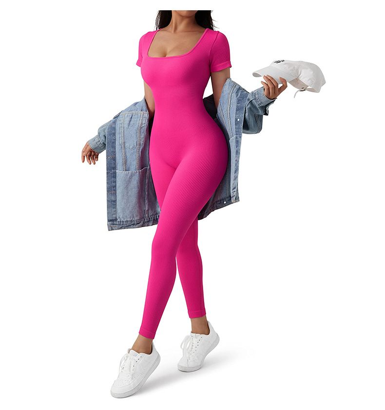 Vêtements pour femmes, nouvelle combinaison à manches courtes avec coussinets de poitrine, vêtements de fitness, combinaison de yoga sans couture_voghion.com