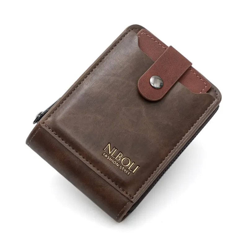 Kartenetui, große Kapazität, einfarbige Tasche mit Reißverschluss, mehrere Kartenfächer, Business-Clutch im koreanischen Stil, PU-Leder, Herren_voghion.com