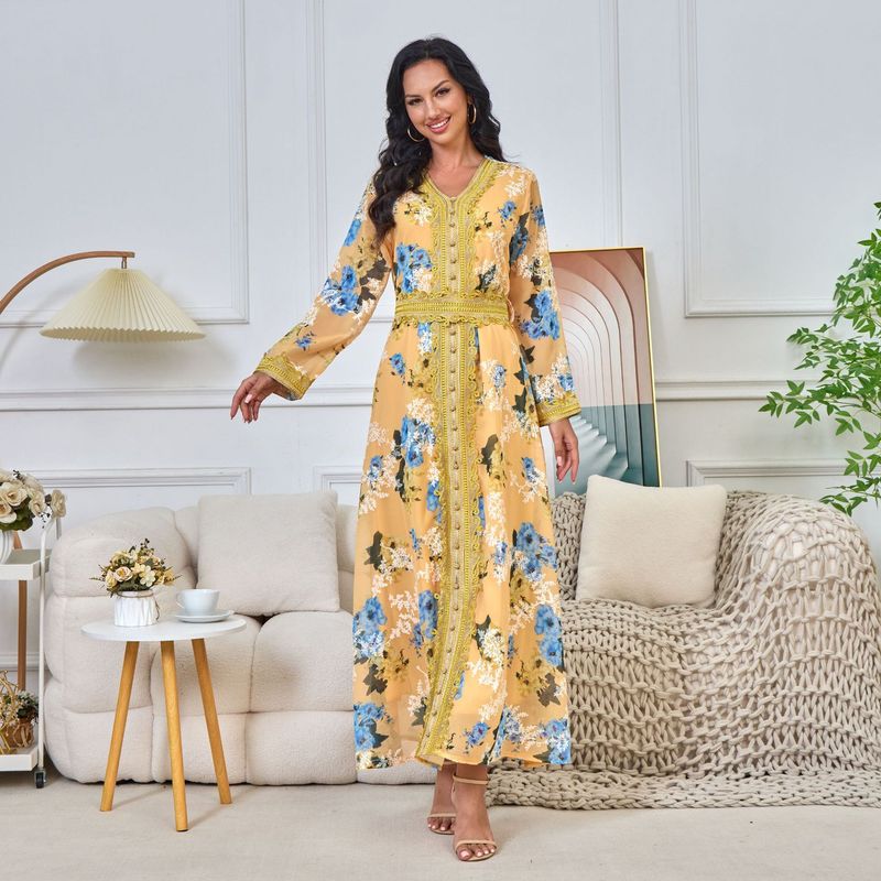 Mt125 Floral Embroidered Print Elegant Dress Party Gorgeous Muslim Women's Robe_voghion.com