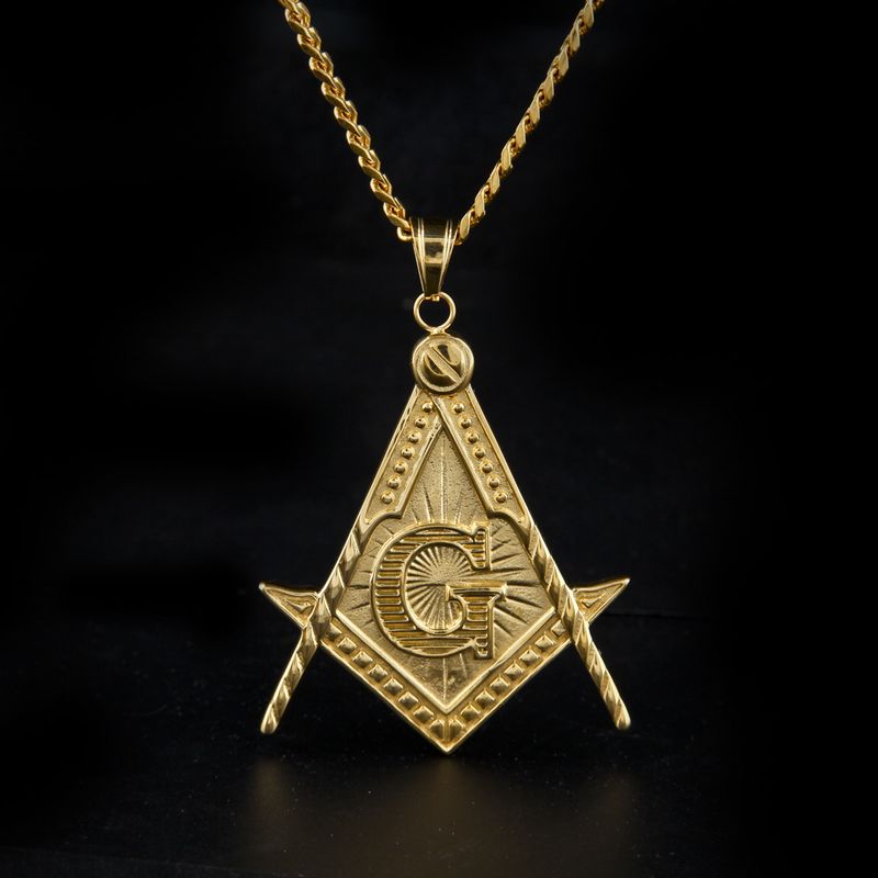 Men And Women's Jewelry Masonic Pendant Necklace Stainless Steel Cuban Chain Gothic Hip Hop Style Triangle Design_voghion.com