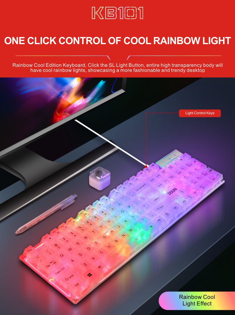 【Elegante e trasparente】 Tastiera cablata retroilluminata RGB - Sensazione meccanica, impermeabile e antipolvere, scorciatoie multimediali, personalizza i tuoi effetti luce_voghion.com