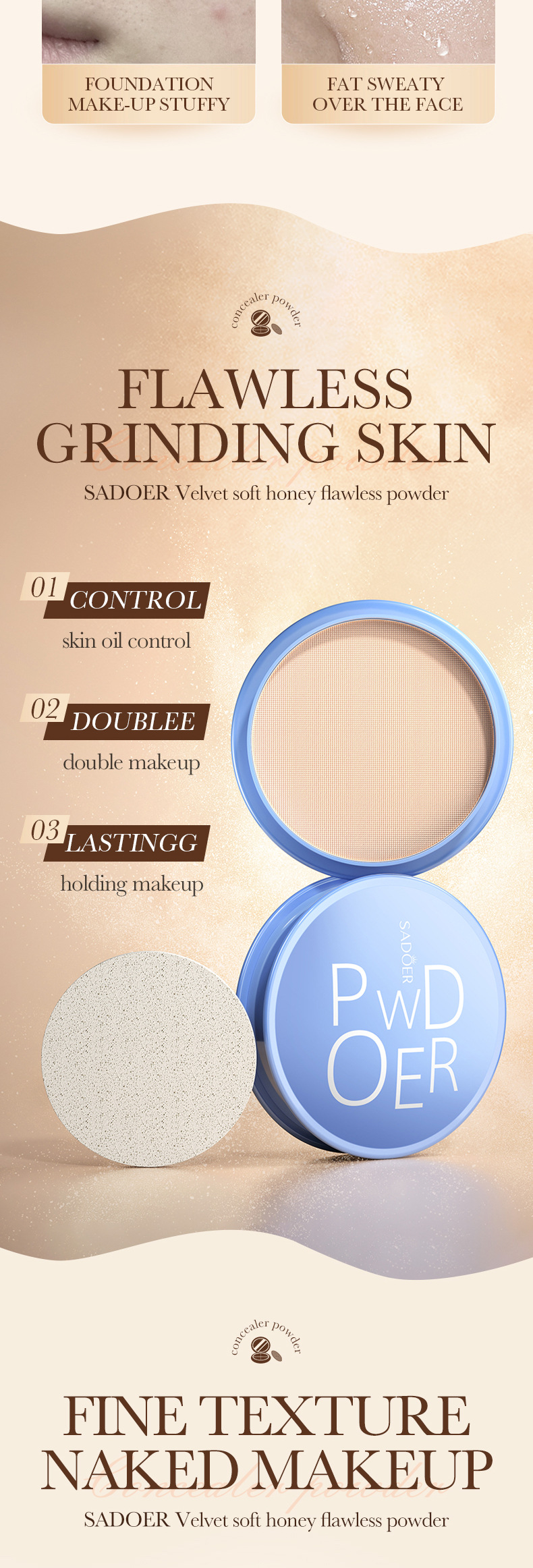 SADOER Velvet Soft Honey Flawless Powder (01 #natural Color) 16g Brightening Complexion Concealer Grooming Air Cushion_voghion.com