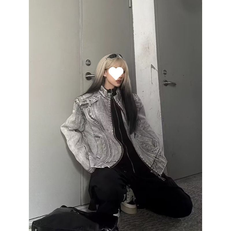 Suitable For All Seasons American Heavy Industry Patchwork Short Denim Trendy Street Cleanfit Motorcycle Jacket For Men_voghion.com