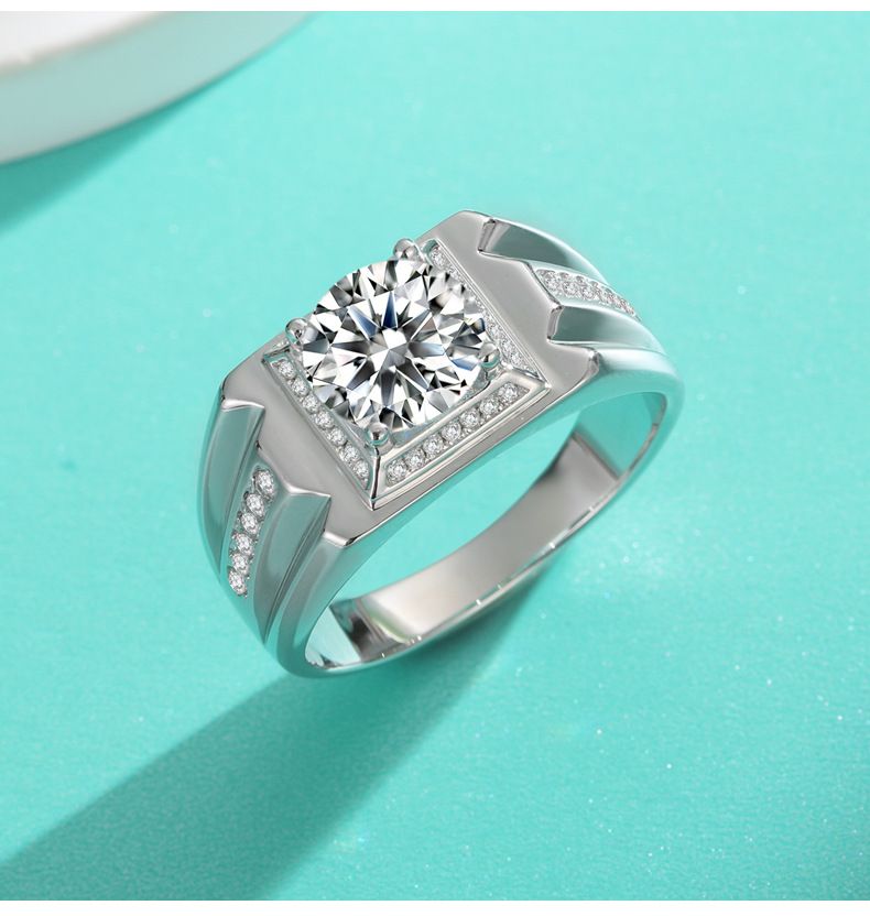 Inel pentru bărbați Moissanite de 3 carate Inel cu diamante din argint Propunere de căsătorie pentru bărbați Inel cu diamante de nuntă Flash Diamond_voghion.com