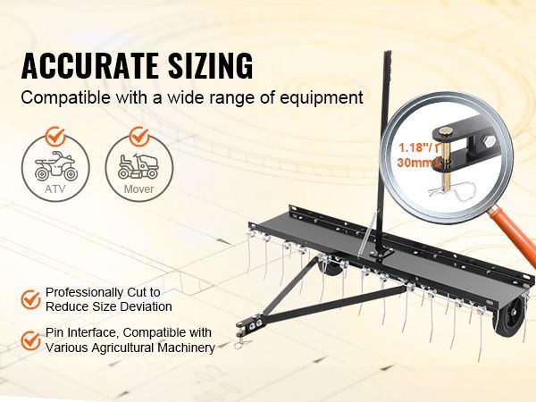 VEVOR Tow Behind Dethatcher, 48-inch Tow Dethatcher With 24 Spring Steel Tines, Lawn Dethatcher Rake For ATV Or Mower, Tow Behind Lawn Rake With Lift Handle For Garden Farm Grass_voghion.com