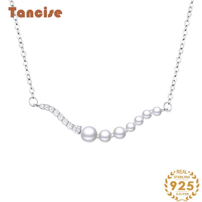 Tancise Einfache und exquisite Damen-Perlenkette aus S925-Sterlingsilber, Halskette mit Anhänger, Schlüsselbeinkette._voghion.com