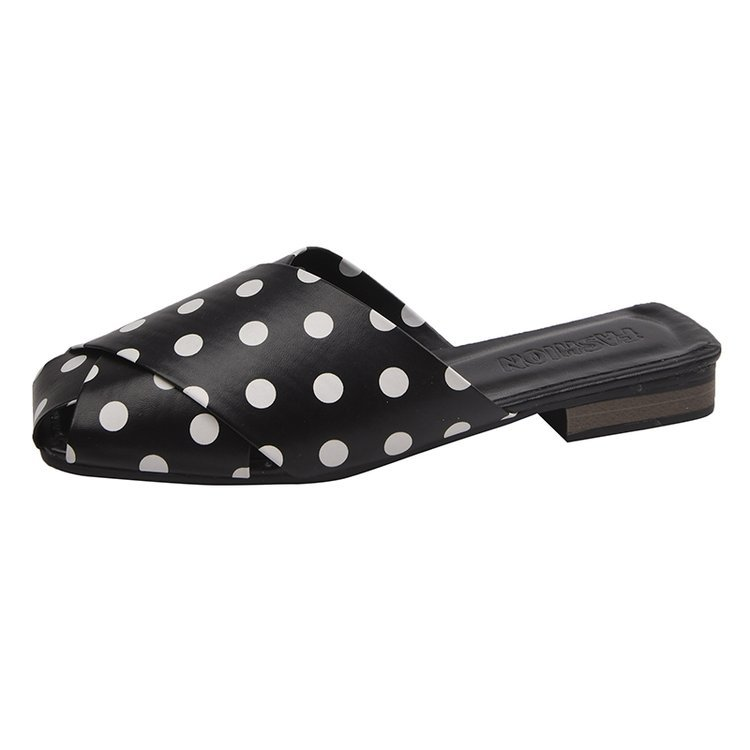 Zapatillas de mujer con puntera cubierta y lunares, sandalias con tiras cruzadas de cuero, sandalias con recortes, chanclas de verano 2022_voghion.com