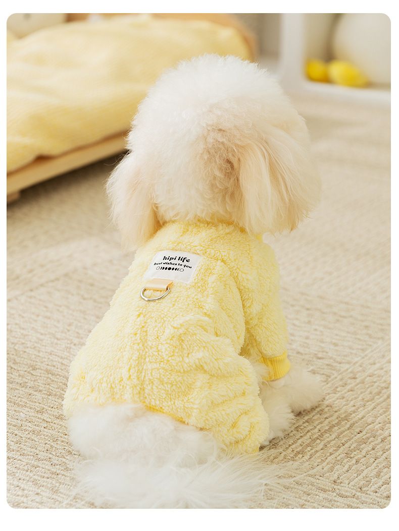 Solid Color Macaron Fabric Label Four Legged Traction Fleece Coat For Small Dogs, Autumn And Winter Thick Long Sleeved_voghion.com