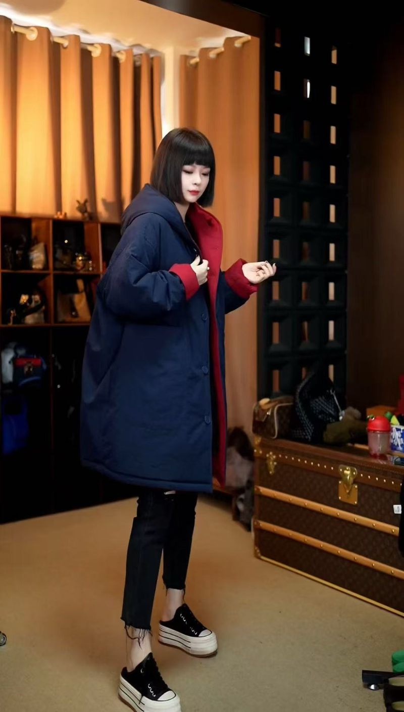 Giacca con cappuccio reversibile lavata in sabbia, versatile, calda, in cotone, per donna, versione coreana invernale 2025, taglie forti_voghion.com