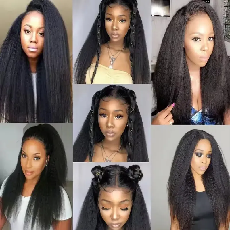 Äkta HD Lace Front Yaki Rak Peruk 13*4 Lace Frontal Äkta Hår Peruker_voghion.com