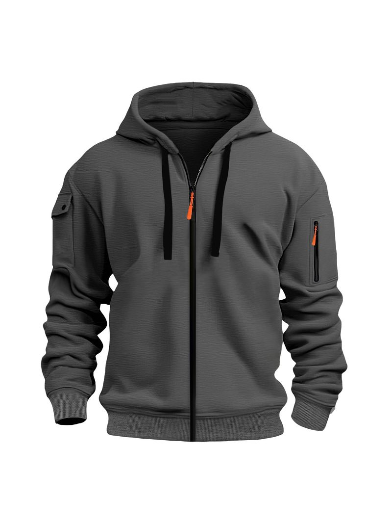 Spring And Autumn Men's Sweatshirt Hoodie Zipper Multi Pocket Embroidered Badge Cardigan Sports Leisure Sweatshirt_voghion.com