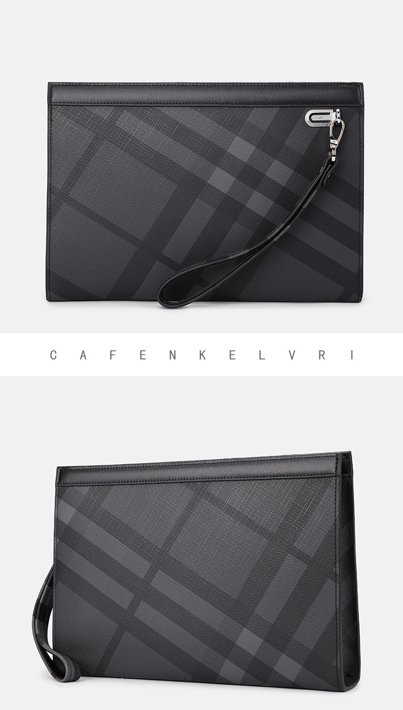 Men's Clutch Bag Wrist Bag Fashion Brand Handbags For Men, Luxury Plaid Casual Business Hand Held Envelope Bag, Designer Men's Handbags_voghion.com