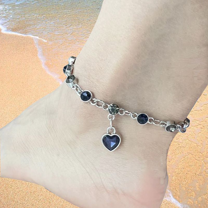 Hearts of the Ocean Damen-Fußketten, einfache und modische, vielseitige, herzförmige Schuhe aus Legierung mit Diamanten_voghion.com