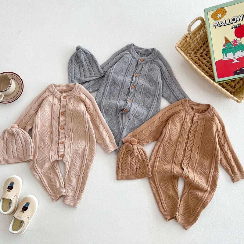 Korean version of autumn and winter New Baby wool jumpsuit for boys and girls Baby Full moon suit newborn 100-day banquet long climb_voghion.com