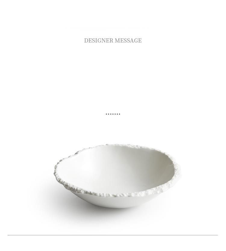 Rock Pattern Pointed White Ceramic Soup Noodle Unique Hotel Restaurant High-end Tableware Salad Bowl Large Size_voghion.com