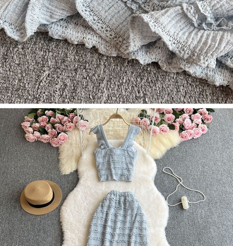 Abbigliamento da donna, canotta estiva con spalline sottili, top a tubino, gonna lunga snellente a vita alta_voghion.com