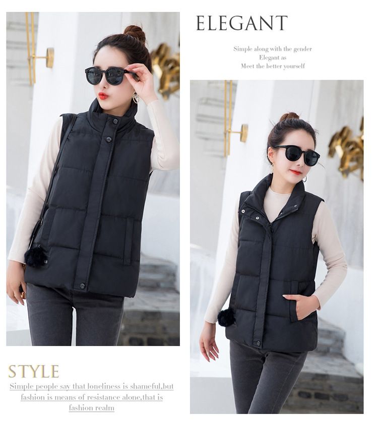 Korean-Style Quilted Puffer Vest For Women – Lightweight Winter Layering Piece With Stand Collar (M-XXXL, White/Black/Red/Pink/Army Green/Gray)_voghion.com