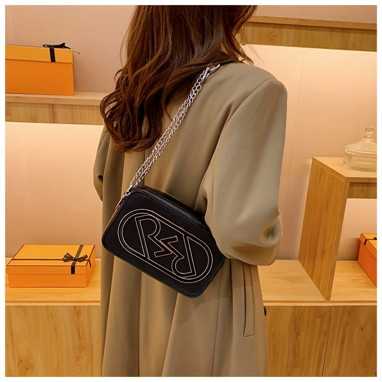Niche Design Crossbody Trendy Camera Shoulder Bag, Letter Decor Square Bag & Purse_voghion.com
