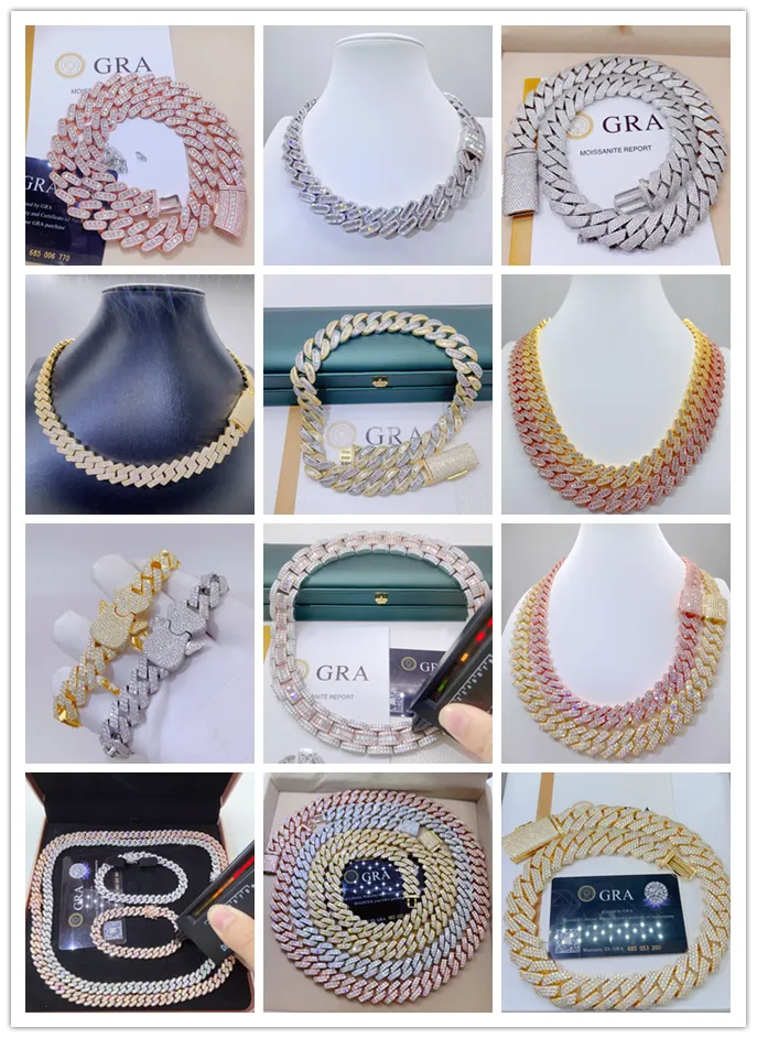 Certificirano Gra Vvs Moissanite 20 mm Pure Sterling Sier Ogrlica Verižice Iced Out Cuban Link Chain_voghion.com