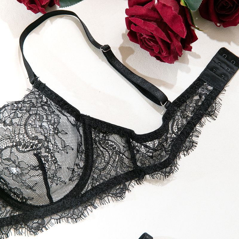 Women's Intimates Big Chest Small Thin Hollow Bra Thong Women's Underwear Set_voghion.com