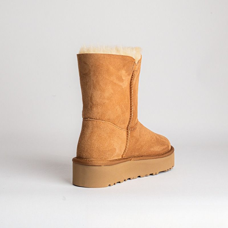 Women's 2025 Winter Platform Snow Boots - Genuine Sheepskin Mid-Calf Boots With Wooden Buttons, Fur-Lined Slip-Resistant Warm Casual Shoes_voghion.com