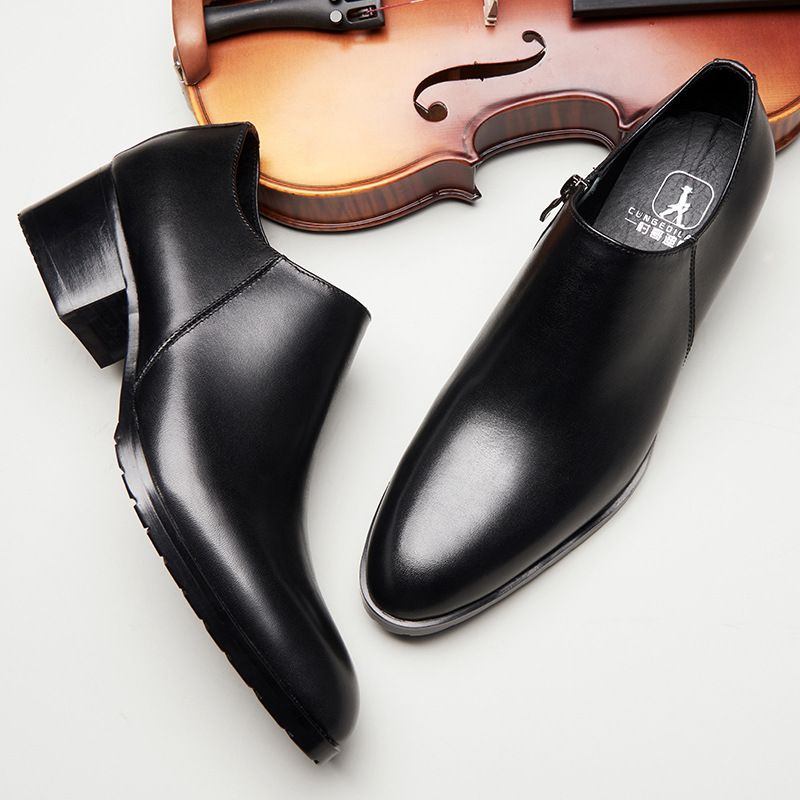 Suitable For All Seasons Genuine Leather Formal Top Layer Cowhide Non-Slip Height Increasing Korean Style Derby Dress Men's Shoes Guangzhou_voghion.com
