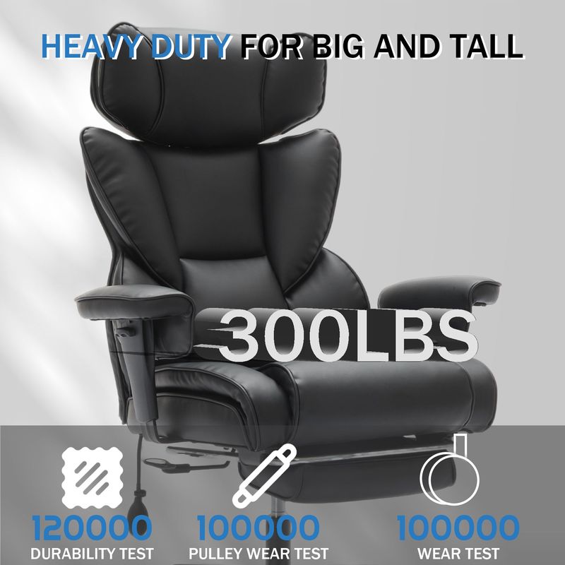 Office Chair With Foot Rest And Waist Lumber Support, Ergonomic Gaming Chair With Adjustable Height Headrest, High-Back Leather Reclining Chair For Home, Black_voghion.com