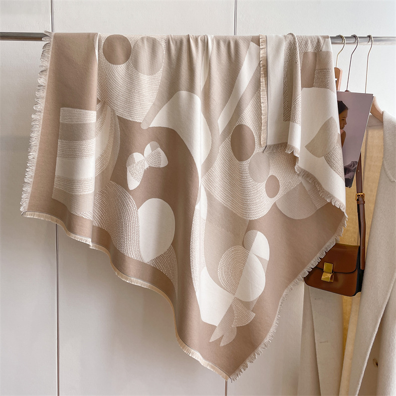 2024 Autumn/Winter New Square Art Style Cashmere Scarf Women's Warm Air Conditioning Room West Blanket Shawl_voghion.com