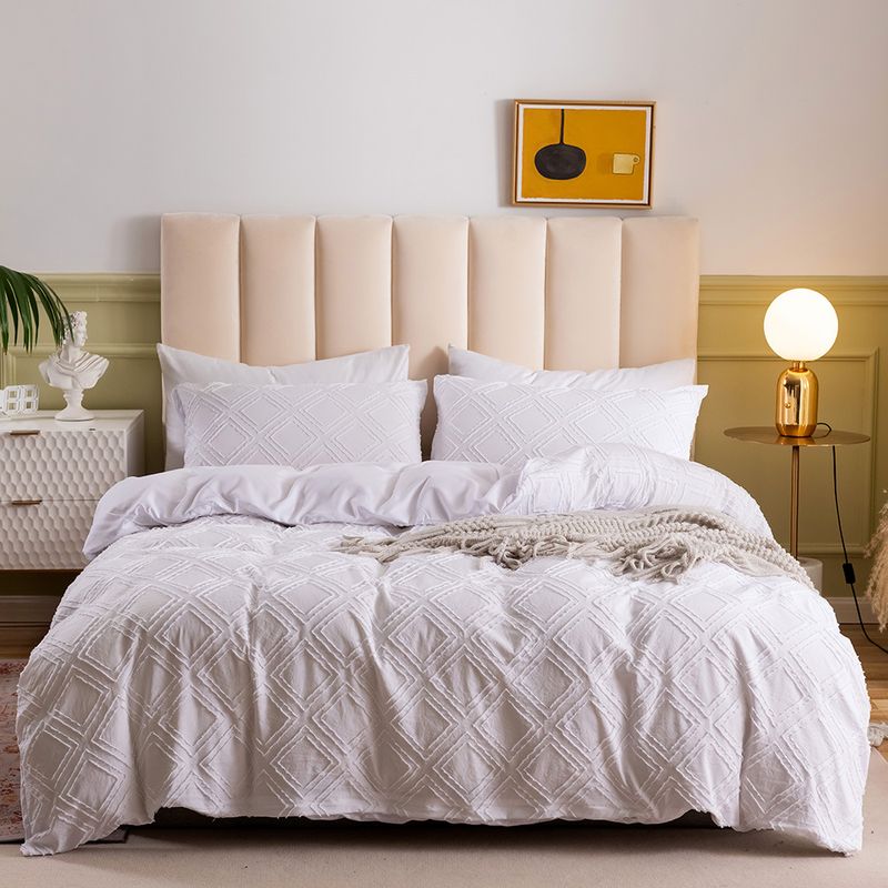 Set copripiumino di lusso in jacquard, 3 pezzi - Ricamo con motivo a onde e cubi. Biancheria da letto di alta qualità per case moderne._voghion.com