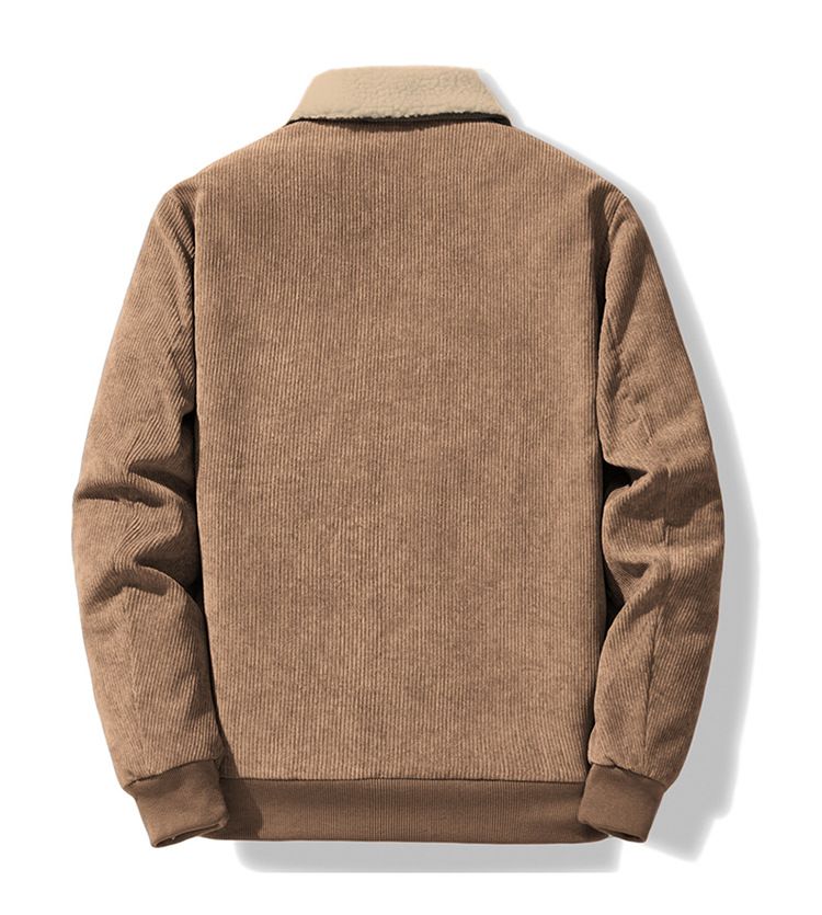 Neue Cordjacke Herren Winter Stehkragen Lammfellfutter Warme Jacke Herren Fleecegefüttert Verdickt Trendy_voghion.com