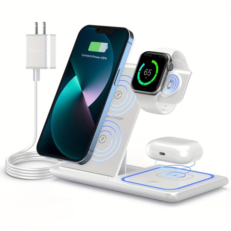 Stazione di ricarica rapida pieghevole 3 in 1, supporto per caricabatterie wireless da 15 W compatibile con iPhone 15, 14, 13, 12, 11/Pro/Max/Mini/Plus, X, XR_voghion.com