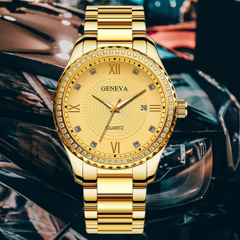 Herrenuhr mit römischer Skala, Diamant-Inlay, Internet-Promi-Kalender, Stahlbanduhr, Herren-Quarz-Gürteluhr_voghion.com