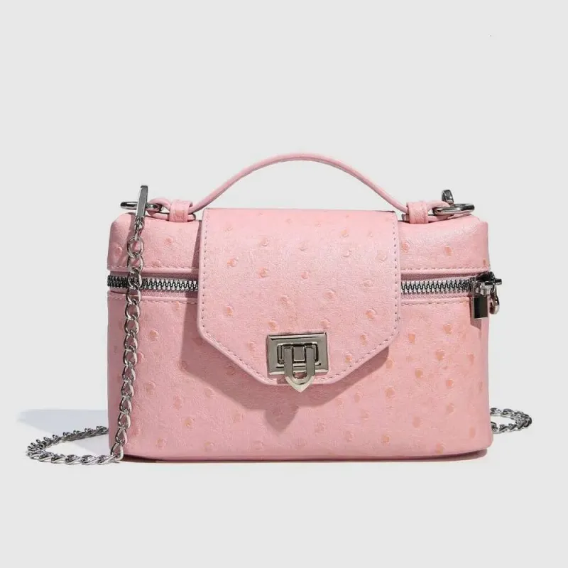 Ostrich Pattern Box Crossbody Chain Bag Women's Handbag Mini 2025 Spring_voghion.com