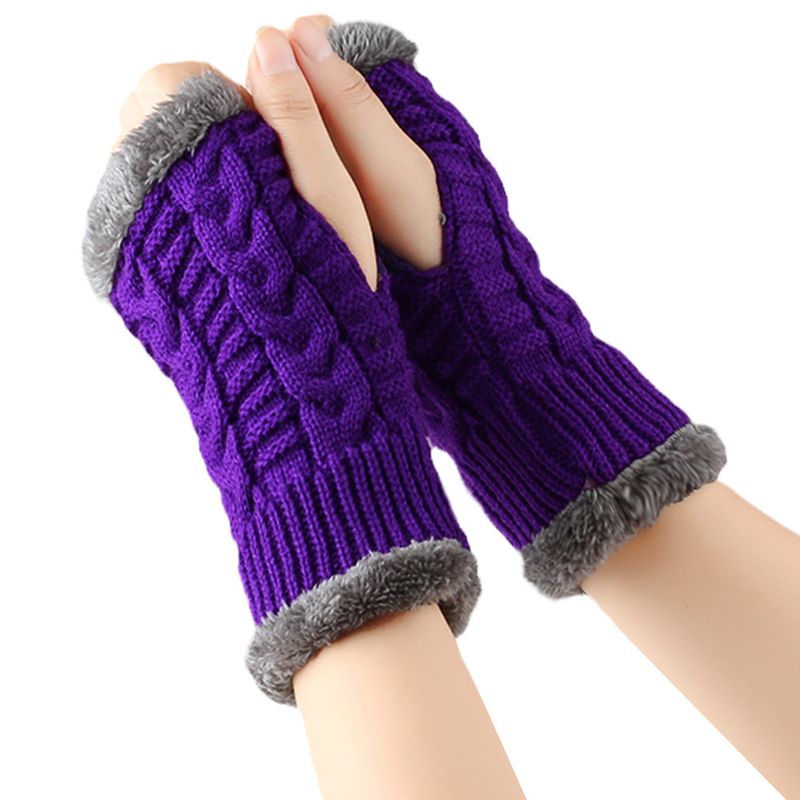Unisex-Handschuhe aus dicker Wolle, kurzer Handgelenkschutz für Fingerspitzen, flauschige kurze Handschuhe, gestrickte Ärmel aus Acryl und Fleecehandschuhe_voghion.com