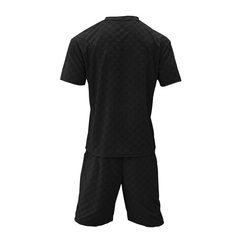 Set di pantaloncini casual a gamba dritta oversize con t-shirt a maniche corte a quadri jacquard da uomo, estate 2024_voghion.com