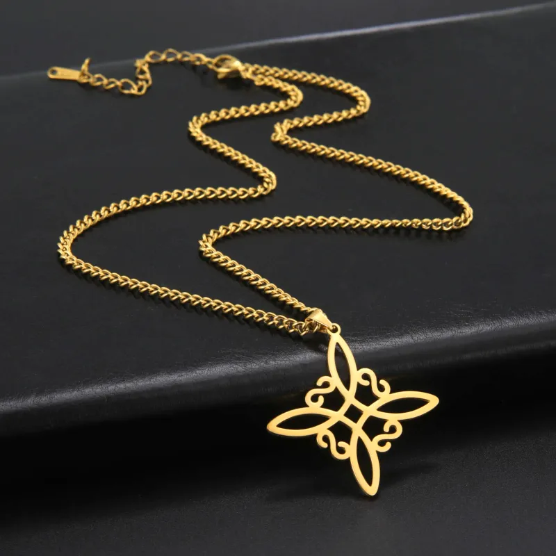 Gotowy naszyjnik Skyrim Lotus dla kobiet w kolorze Sier ze stali nierdzewnej z wisiorkiem Moon wer of Life, celtycka biżuteria z węzłem czarownicy_voghion.com