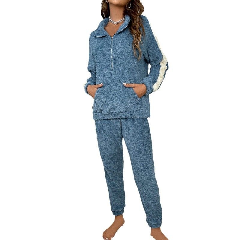 Autumn And Winter Comfortable Cardigan Zipper Striped Pajamas Loungewear Simple_voghion.com