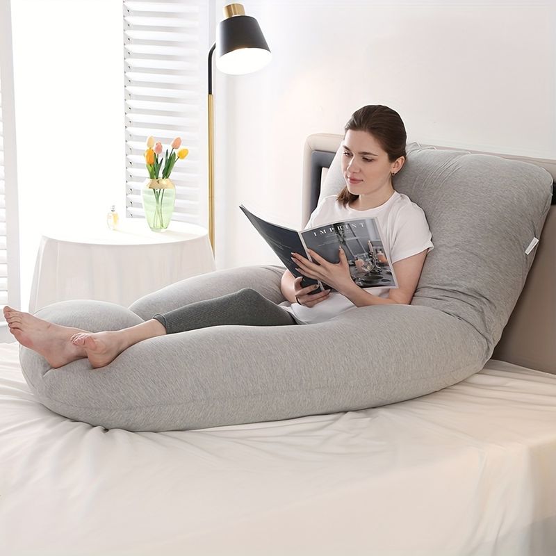 Cuscino per gravidanza e maternità a forma di U da 62 pollici per un supporto completo del corpo - Leggero e mediamente morbido, design ergonomico per un sonno e un comfort migliori_voghion.com