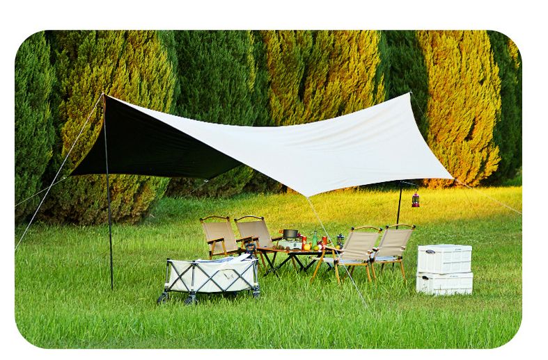 Tente hexagonale de camping, de voyage, de pique-nique, épaisse, résistante au soleil, imperméable, avec revêtement noir et pare-soleil argenté_voghion.com