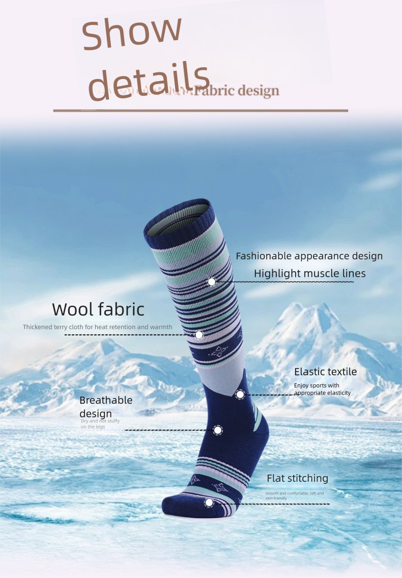 Meias de esqui/caminhada para adultos, acima do joelho, com sola grossa de toalha, ideais para atividades ao ar livre, caminhadas, esqui e atividades ao ar livre, respiráveis e absorventes de suor._voghion.com