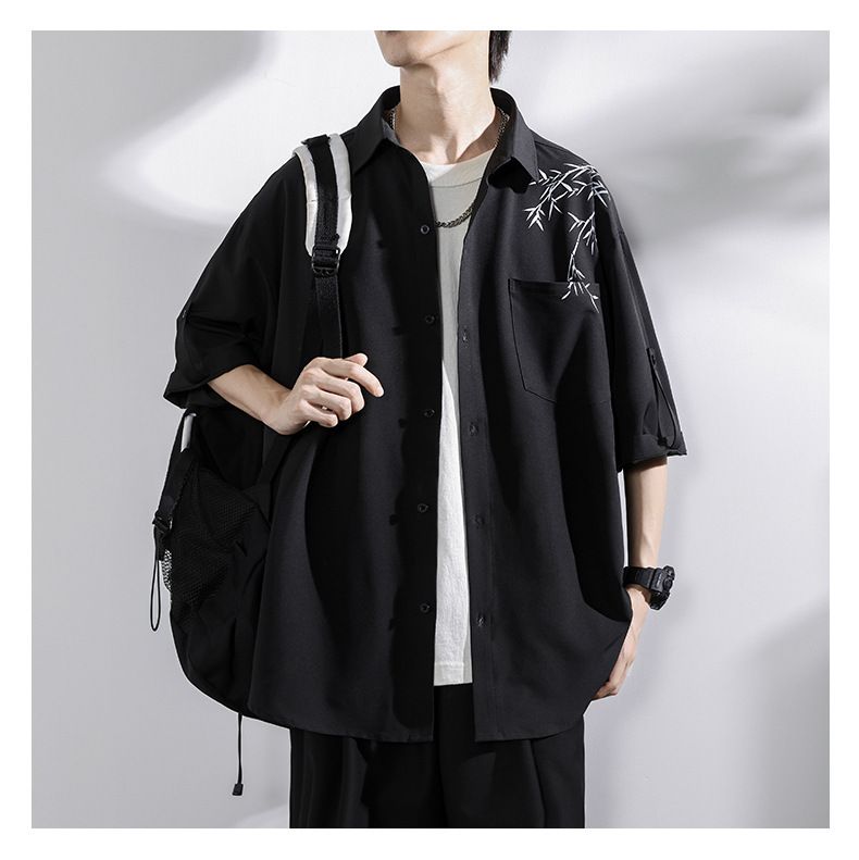 Camicia bianca a maniche corte, giacca da uomo alla moda in seta ghiacciata ad asciugatura rapida, camicia a maniche a 7 quarti, estate_voghion.com