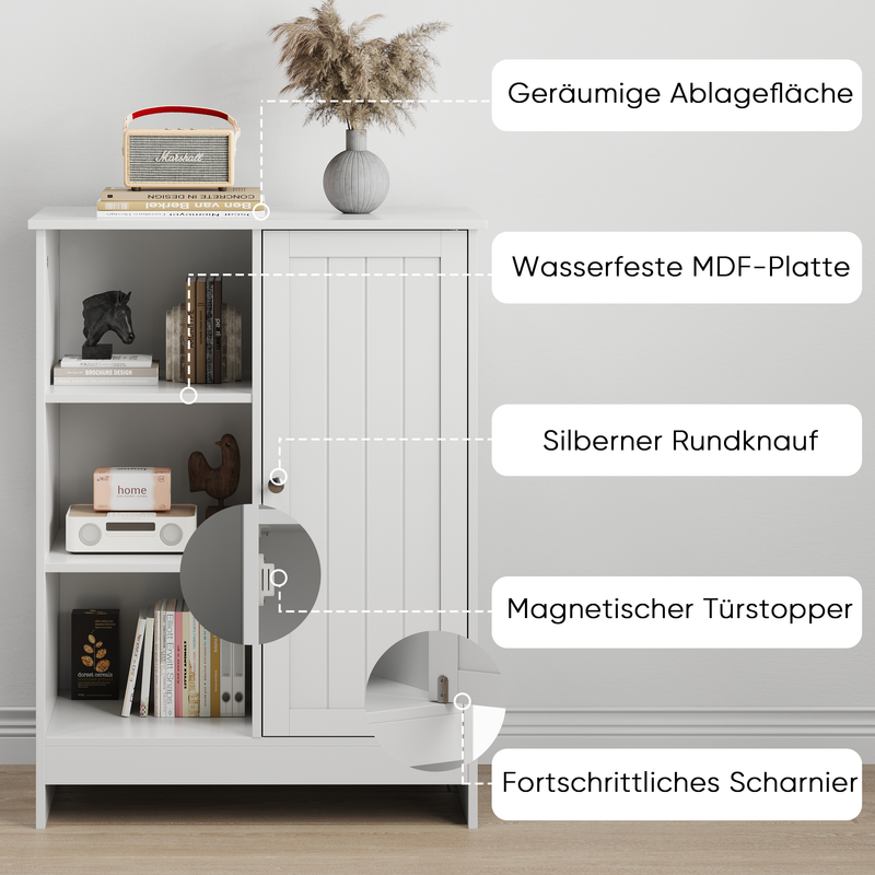 Badezimmerschrank Weiß 60x80cm con 1 Schrank, 3 Offenen Fächern_voghion.com