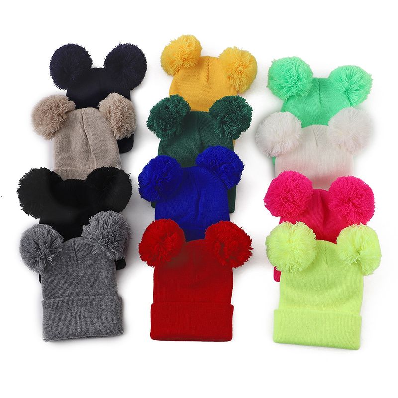 Warm Knit Baby Beanie With Double Pom Poms - Soft Winter Hat For Boys And Girls - Cozy Round Top Design Multiple Colors Solid Color Warm Pullover Hats_voghion.com