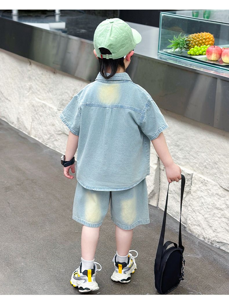 Camicie in denim a maniche corte per mamma e bambini, abbigliamento casual per ragazzi_voghion.com