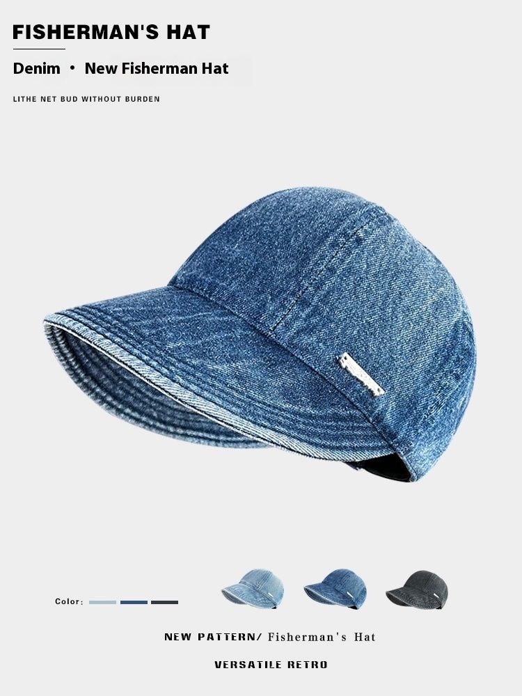 Spring and Summer Washed Old Cowboy Fisherman for Women Outdoor Versatile Duck Tongue Sunscreen with Wide Eaves to Show_voghion.com