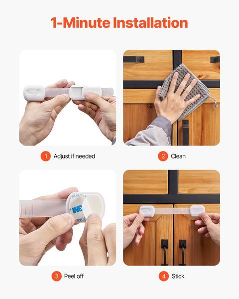 Child Safety Strap Locks 8 Pcs 3M Adhesive Cabinet Drawer Door Cupboard Latches_voghion.com