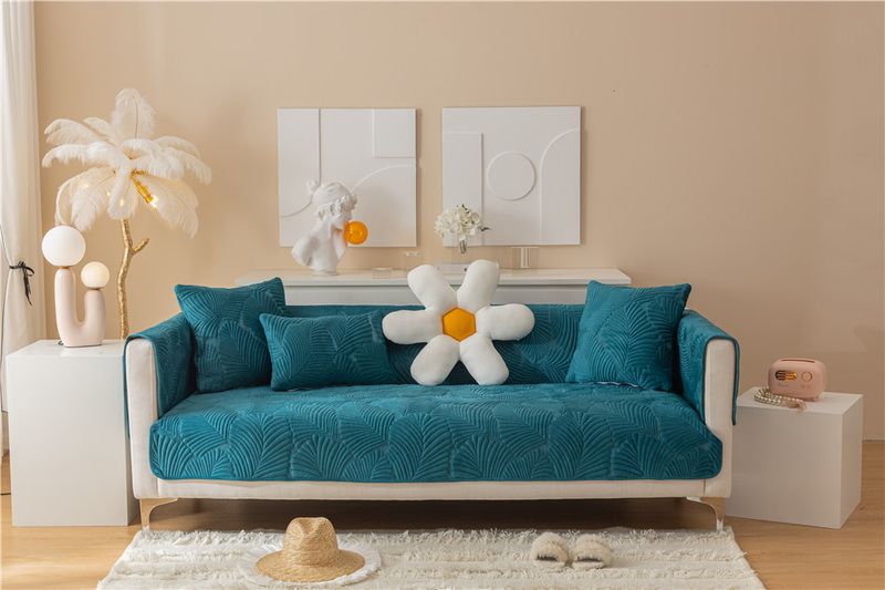 Autumn and winter style ultra soft solid color plush banana leaf sofa cushion modern simple double sofa cushion cloth factory direct sales_voghion.com
